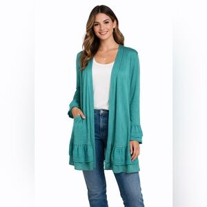 LOGO Lori Goldstein Draped Open Front Cardigan Lightweight Knit 2X